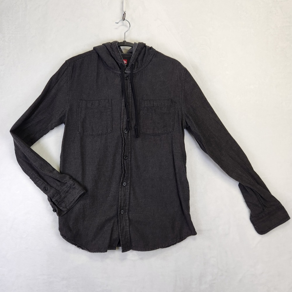 Quiksilver Men's Charcoal Gray Hooded Flannel Button Up Shirt Size‎ S
